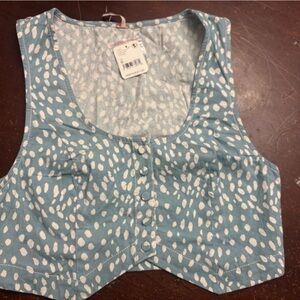 Free people cloud blue storm button up vest top BNWT size 6 cropped preppy Lagon